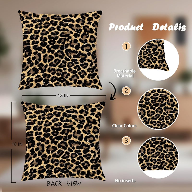 Nipil Trendy Leopard Cheetah Bow Cherry Pillow Covers 18x18 Set of 2, Coquette Cheetah Room Decor, Trendy Cheetah Print Decorative Throw Pillow Covers Pillowcases for Girly Room Bedroom Dorm Apartment - Image 2